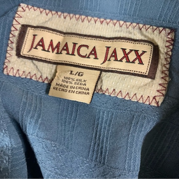 Jamaica Jaxx Blue Silk Textured Button Shirt L Retro Vacation Resortwear - Picture 3 of 3